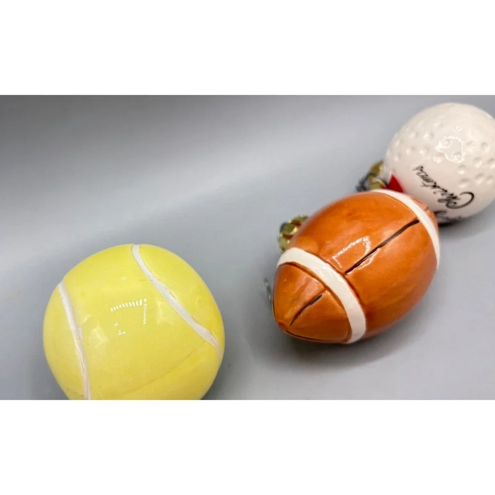 Vtg 4 Pc Sports Themed Christmas Ornaments Tennis Football Golf Baseball Ceramic